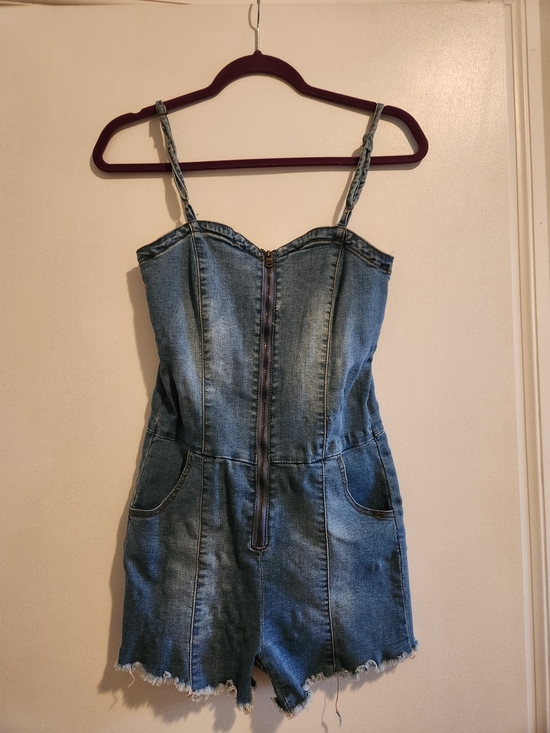 Fashion Nova Pants - Fashion Nova Blue Denim Zip Romper